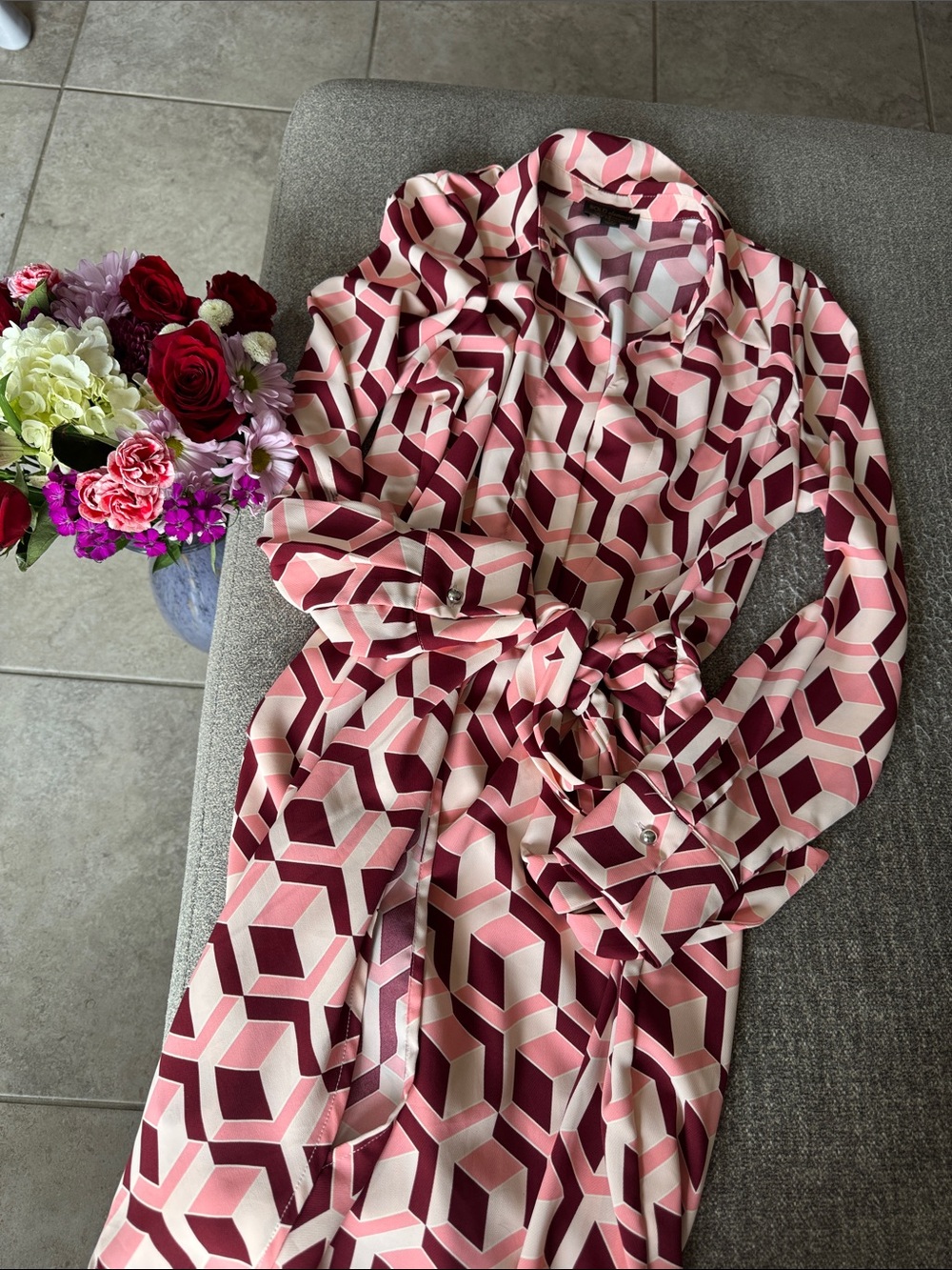 BOLD elements Pink & Burgundy Geometric Wrap Shirt Dress